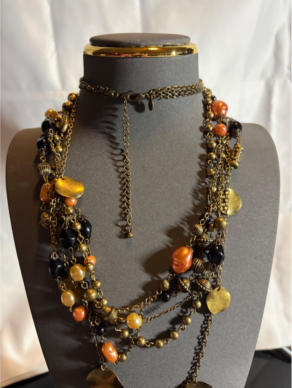 Layered chain necklace with mixed beads